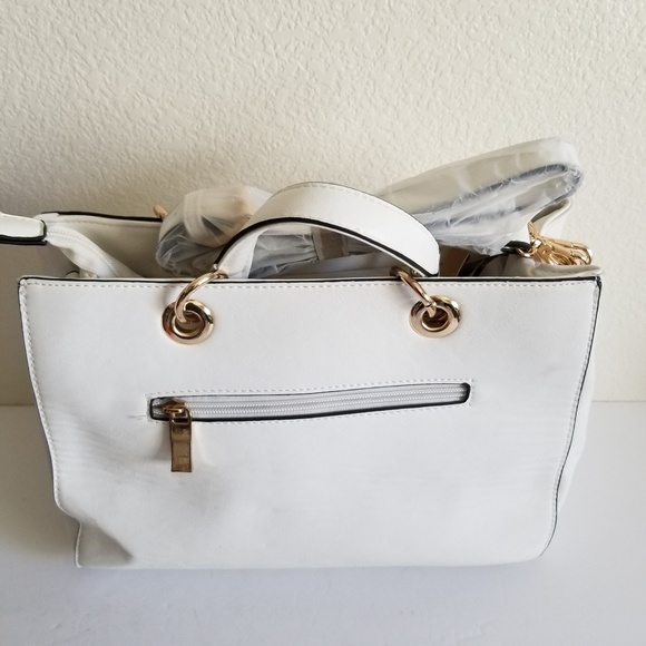 White Ivory Large Vegan Handbag Purse Crossbody - Picture 7 of 7